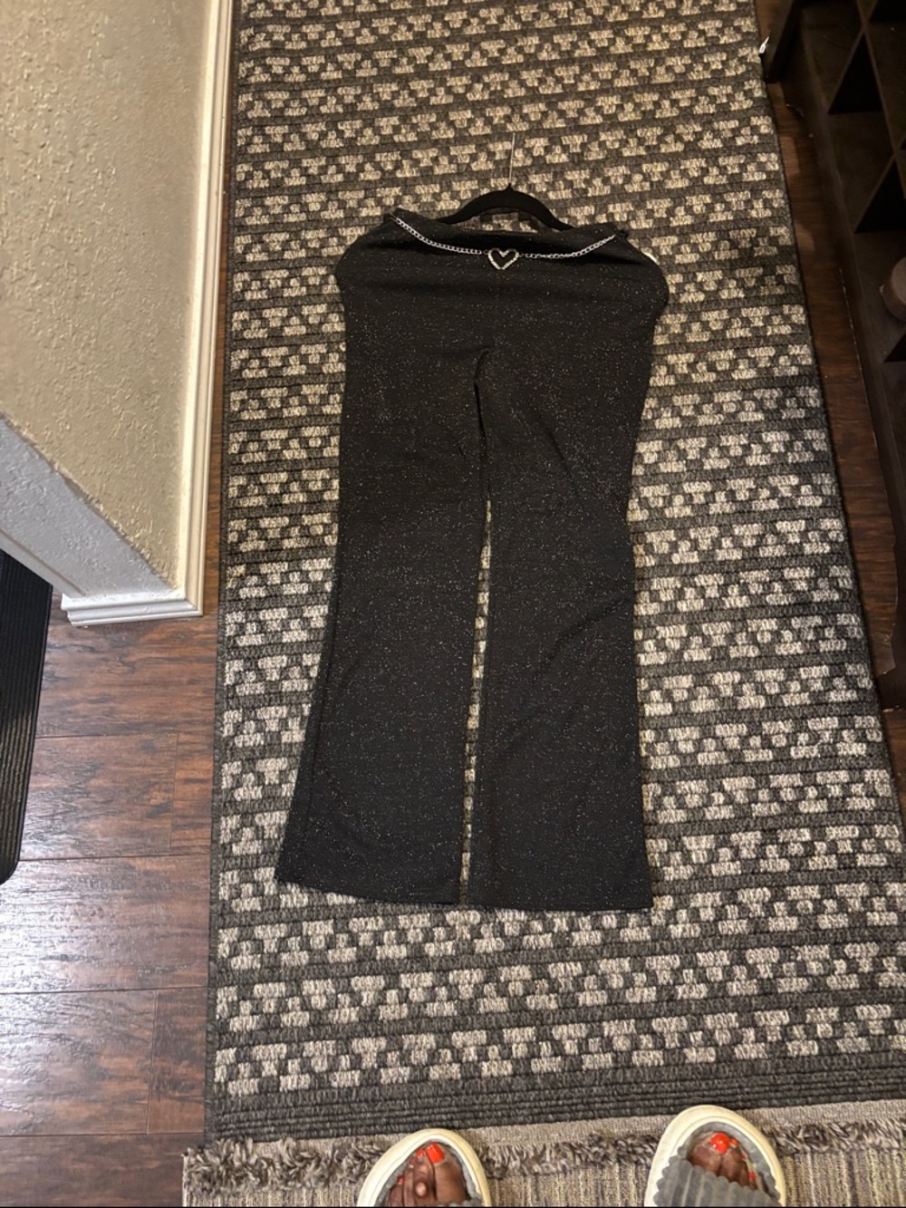 Black Sparkle Leggings with Heart Detail - girls Med 10–12 (girls 7-16)tall